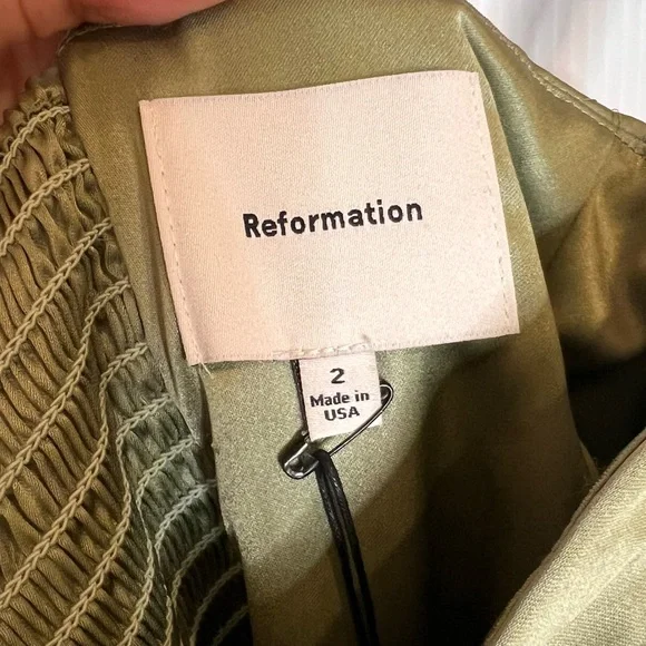 NWT REFORMATION Stormi‎ Satin Midi Dress in Artichoke. Size 2 - Picture 9 of 11